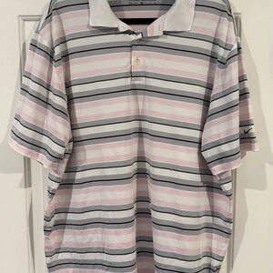 Nike Men's Polo Shirt - Pink, Black, White Stripes